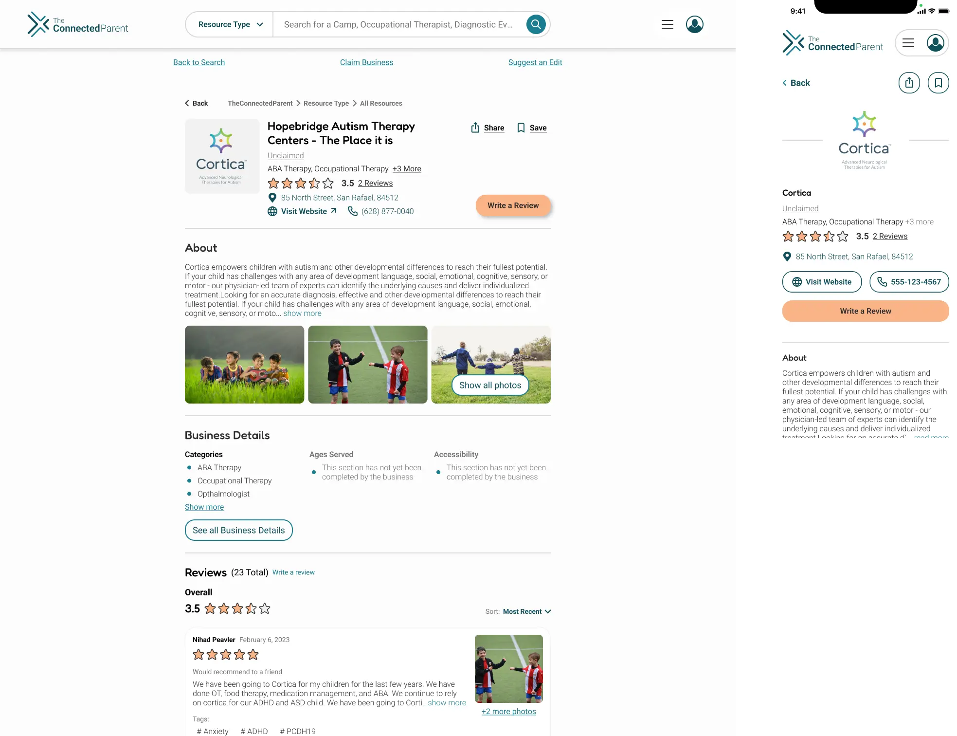 Business Page Screen